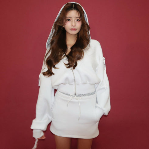 Shoulder cutout sequin sweatshirt setup